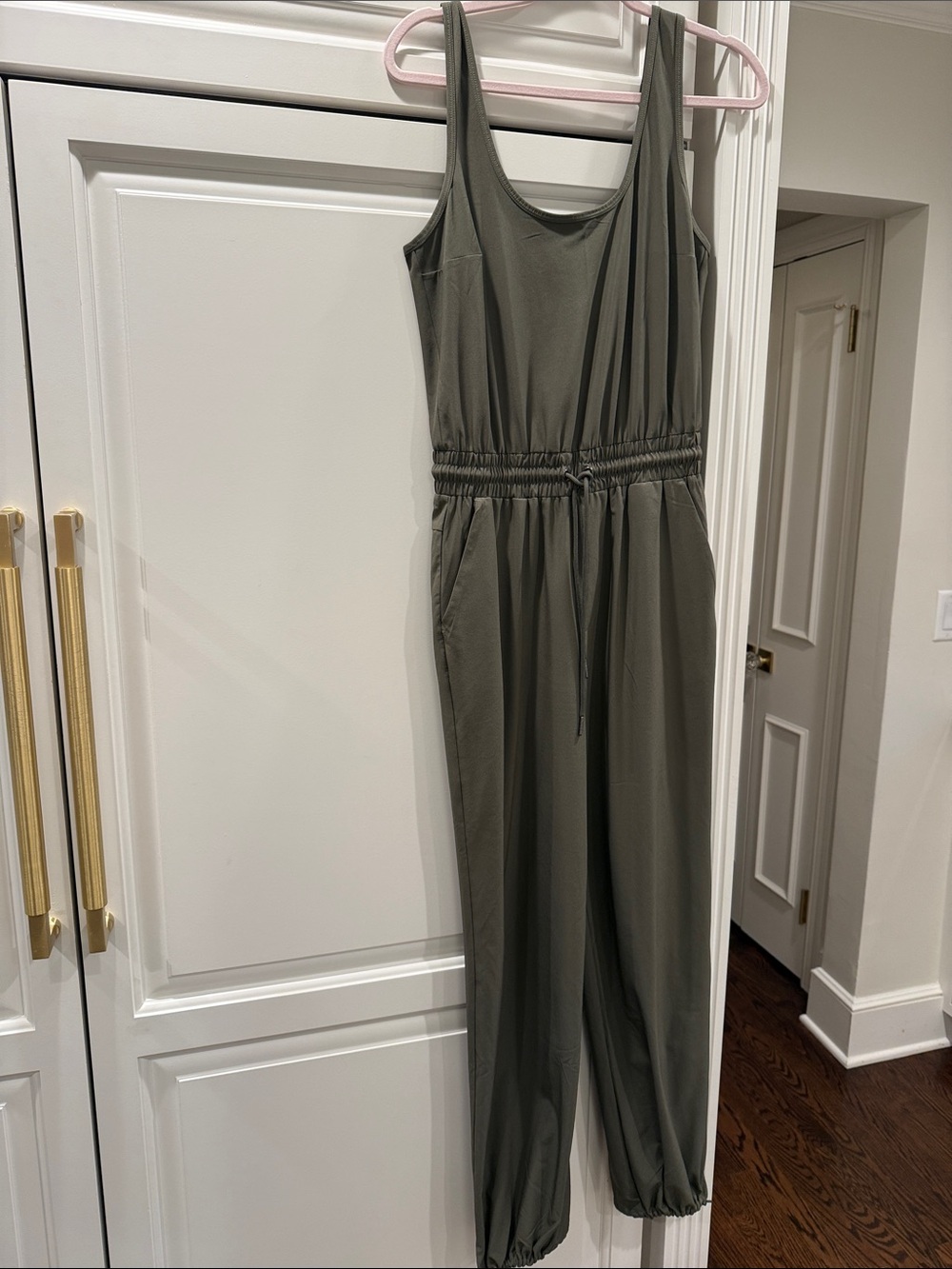 Abercrombie & Fitch Olive Tank Jumpsuit with Drawstring Waist